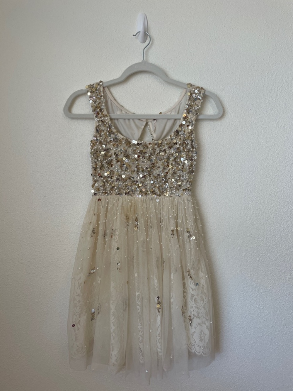Free People Cream Sequin Tulle Mini Dress